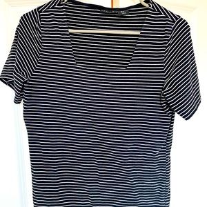 Black Tahari blouse with white lines, square neck, size M